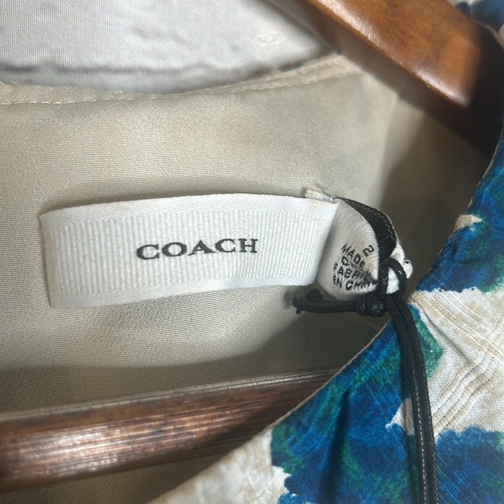 Coach Teal Blue Cream Houndstooth Ruffle Dress Size 2 Brand New W/Tags - Picture 15 of 16